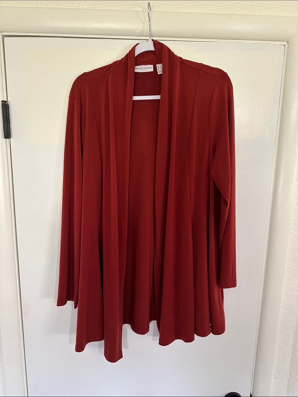 Susan Graver Draped Open Cardigan - Rust Red Orange size Large
